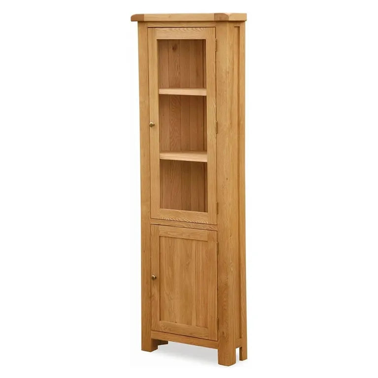 Tours Premium Corner Display Cabinet - 2 Door - Oak