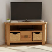 Tours Premium Corner TV Unit - 1 Drawer - with Baskets - Oak