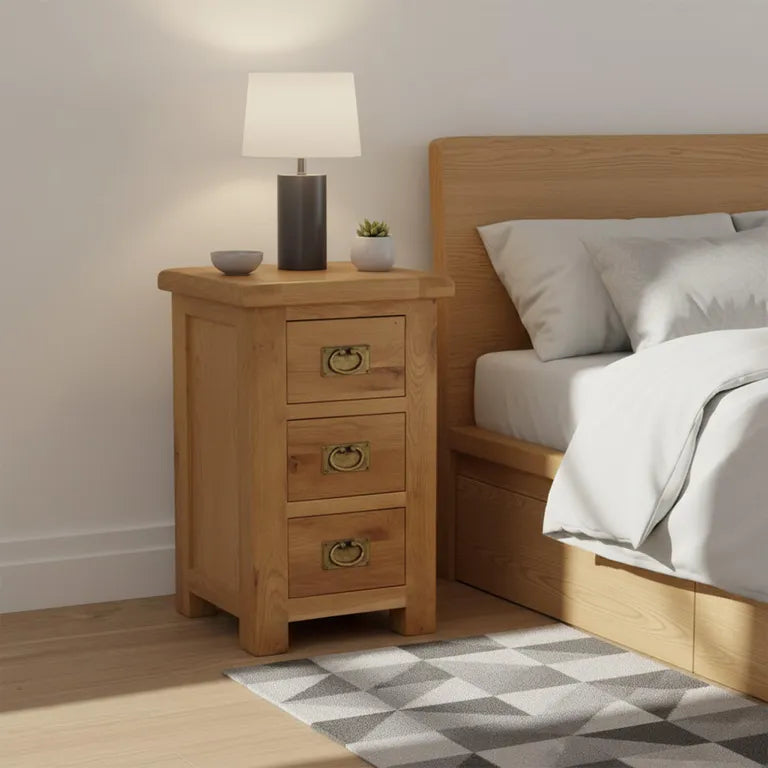 Tours Premium Narrow Bedside Cabinet - 3 Drawer - Oak
