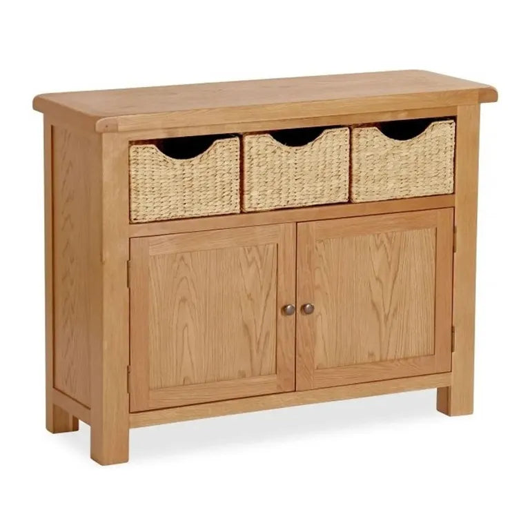 Tours Premium Small Sideboard - 2 Door - with Baskets - Oak - 110cm