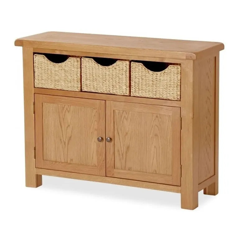 Tours Premium Small Sideboard - 2 Door - with Baskets - Oak - 110cm