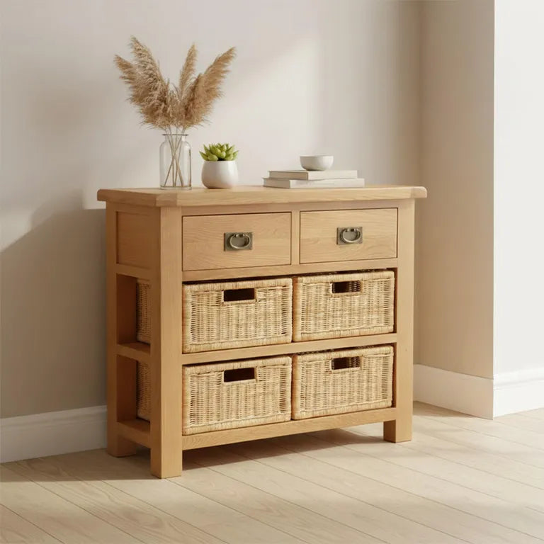 Tours Premium Small Sideboard - with Baskets - Oak - 100cm