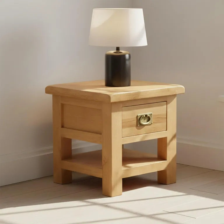 Tours Premium Square Lamp Table - 1 Drawer - Oak