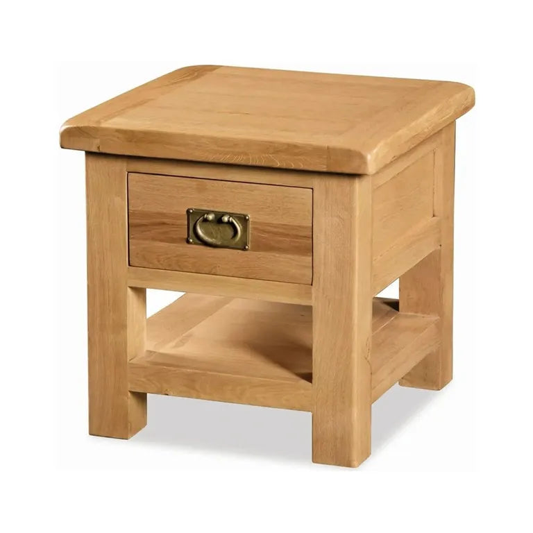 Tours Premium Square Lamp Table - 1 Drawer - Oak