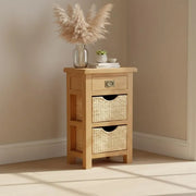 Tours Premium Telephone Table - 1 Drawer - with Baskets - Oak