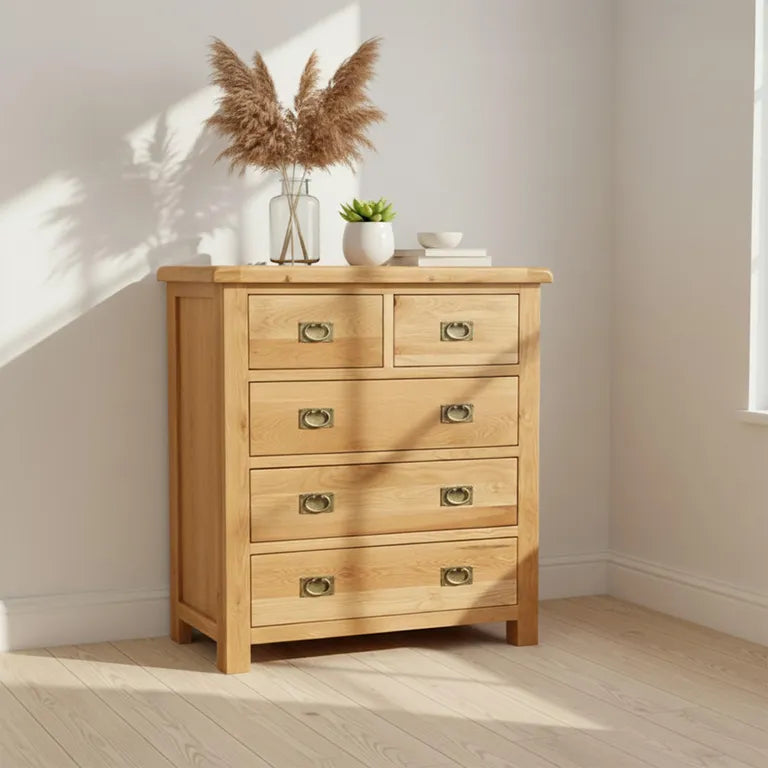 Tours Premium Wide Chest - 2+3 Drawer - Oak
