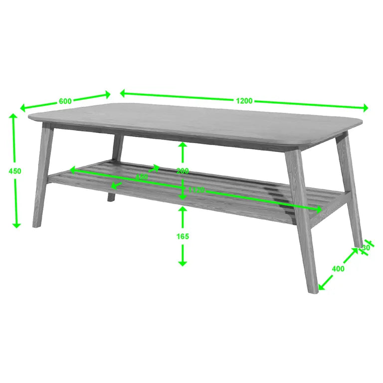 Strasbourg Coffee Table - Large - with Shelf - Danish Oak