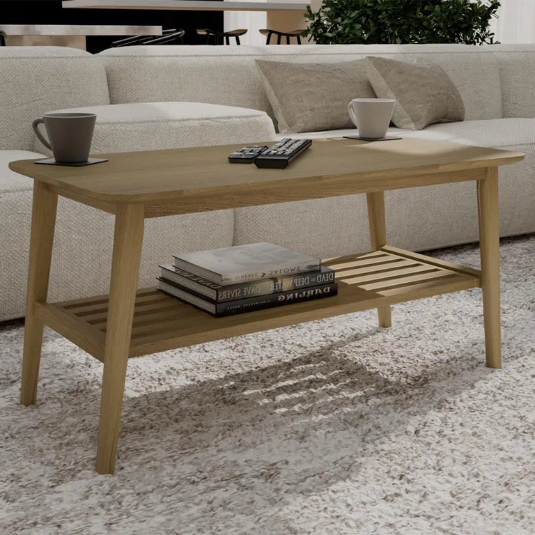 Strasbourg Coffee Table - Small - with Shelf - Danish Oak