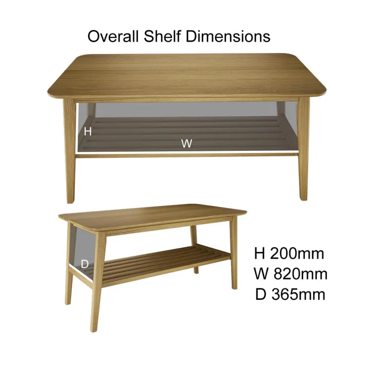 Strasbourg Coffee Table - Small - with Shelf - Danish Oak
