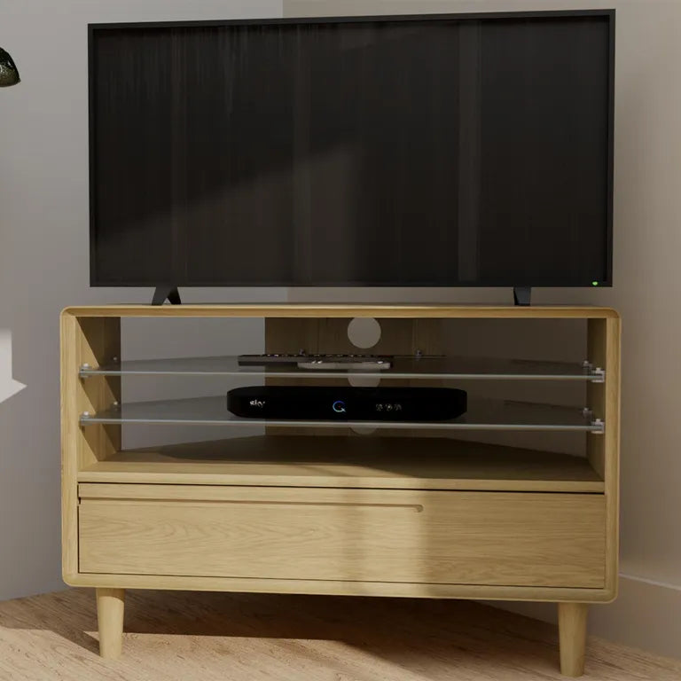 Strasbourg Corner TV Unit - 1 Drawer - Oak