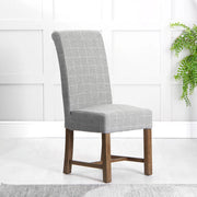 The Chair Collection Scroll Back Dining Chair - Check Grey Wool