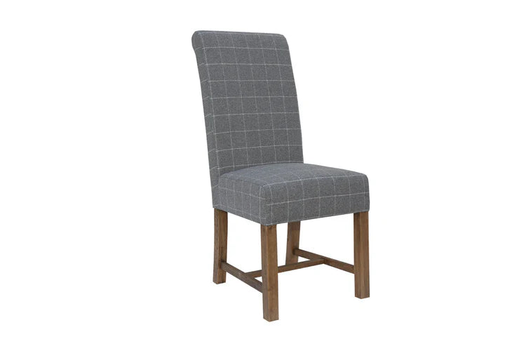 The Chair Collection Scroll Back Dining Chair - Check Grey Wool