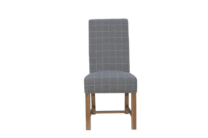 The Chair Collection Scroll Back Dining Chair - Check Grey Wool