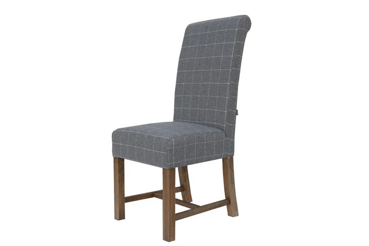 The Chair Collection Scroll Back Dining Chair - Check Grey Wool