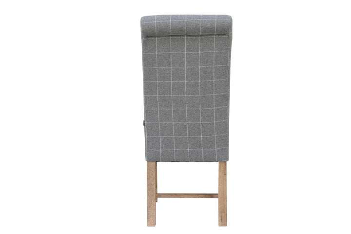 The Chair Collection Scroll Back Dining Chair - Check Grey Wool