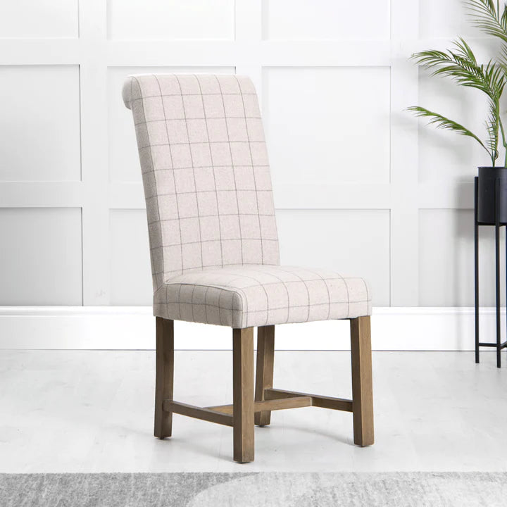 The Chair Collection Scroll Back Dining Chair - Check Natural Wool