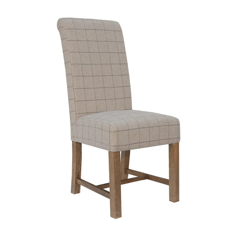 The Chair Collection Scroll Back Dining Chair - Check Natural Wool