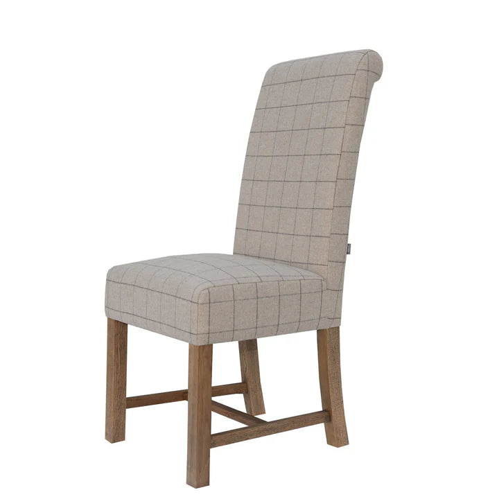 The Chair Collection Scroll Back Dining Chair - Check Natural Wool