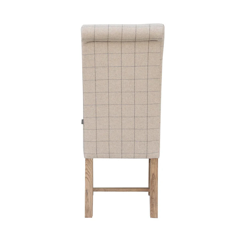 The Chair Collection Scroll Back Dining Chair - Check Natural Wool
