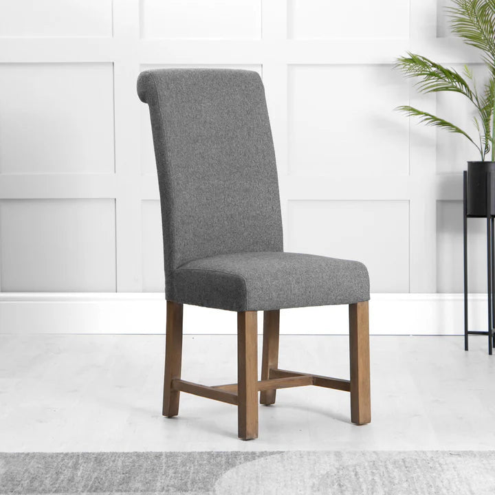 The Chair Collection Scroll Back Fabric Dining Chair - Grey
