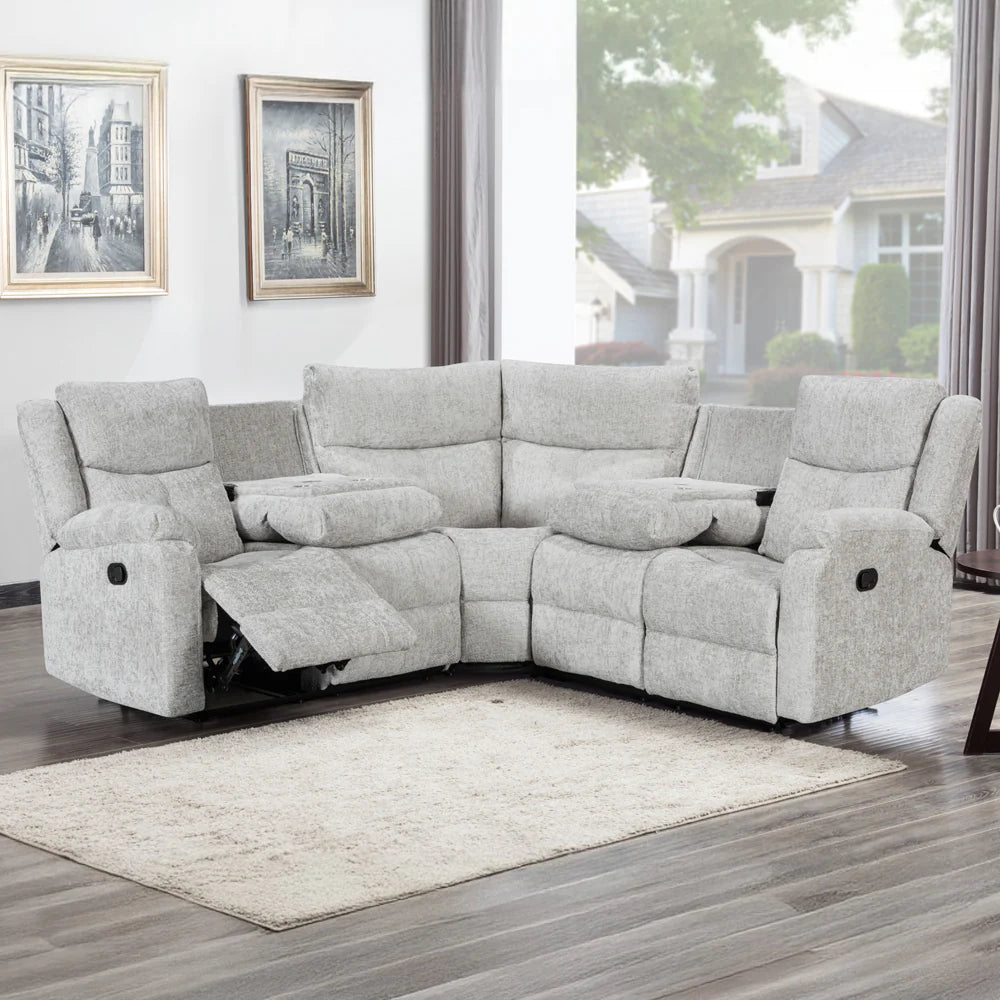 Bergerac Manual Corner Sofa with Console in Silver