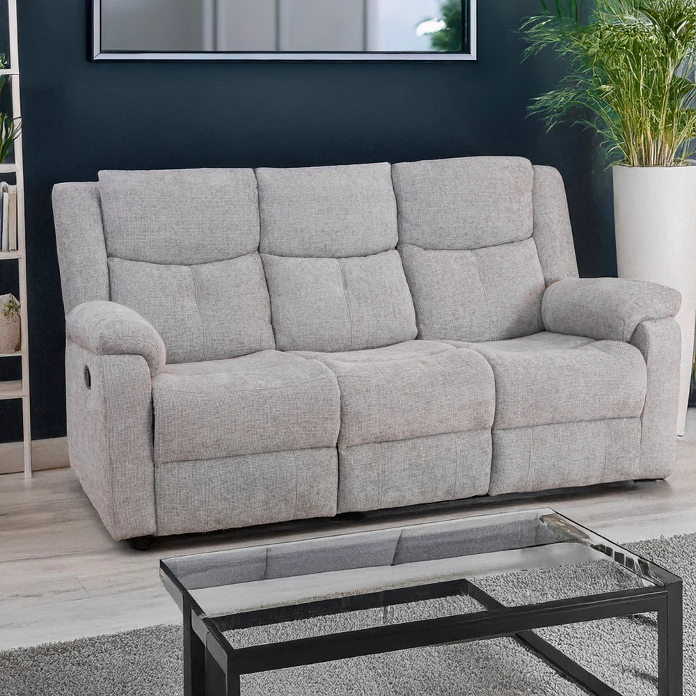 Bergerac Manual Recliner 3 Seater Sofa with Console in Silver