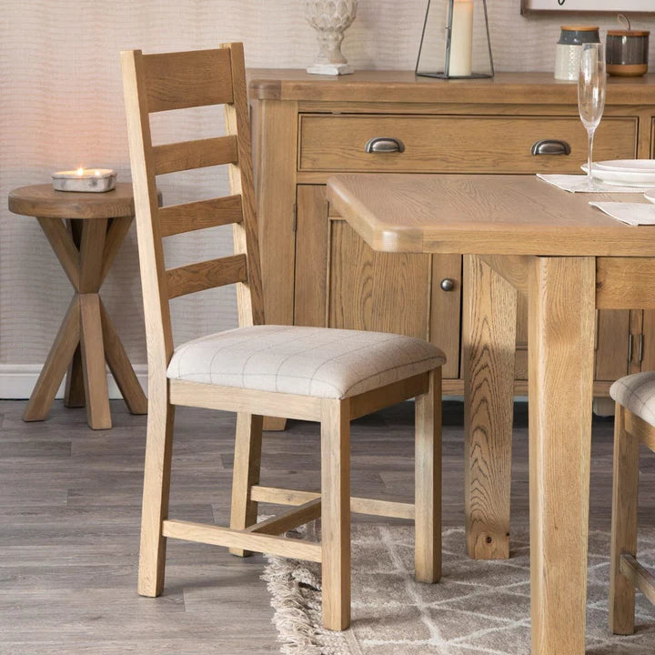 Caen Slatted Chair Fabric Seat in Check Natural
