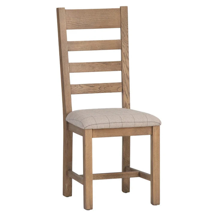 Caen Slatted Chair Fabric Seat in Check Natural