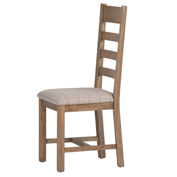 Caen Slatted Chair Fabric Seat in Check Natural