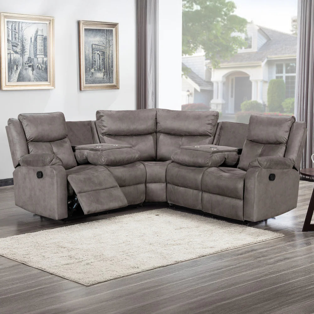 Bergerac Manual Corner Sofa with Console in Steel