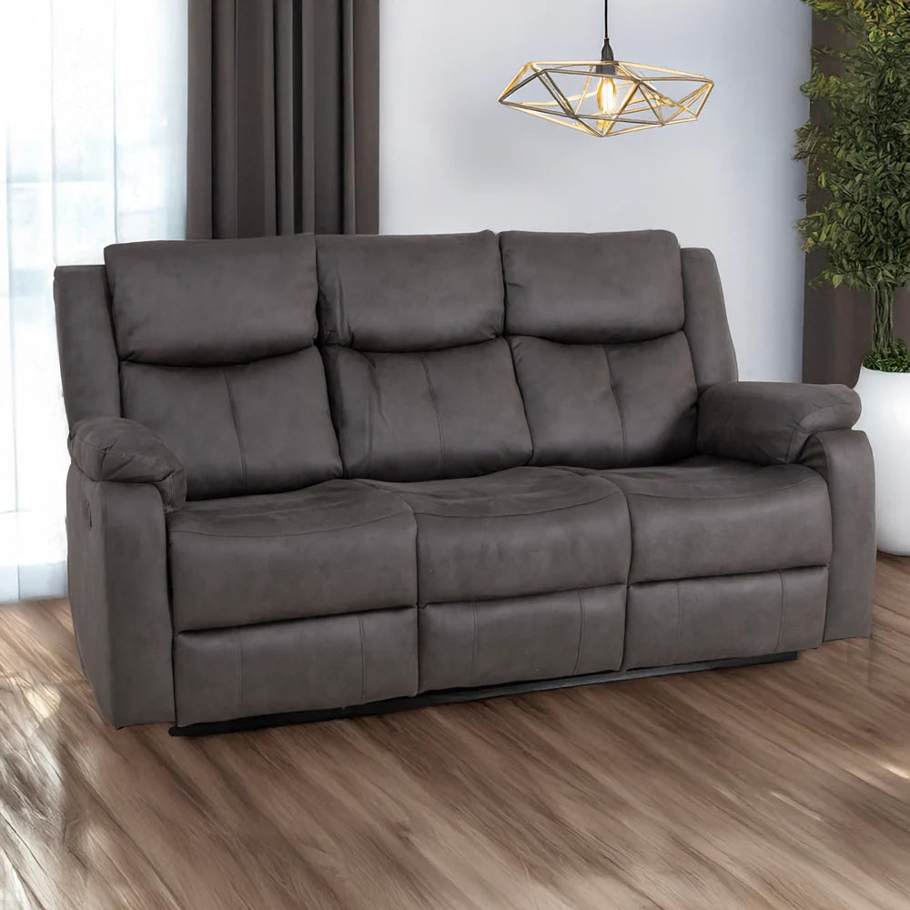 Bergerac Manual Recliner 3 Seater Sofa with Console in Steel