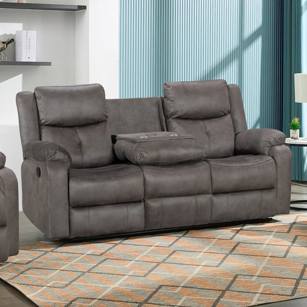 Bergerac Manual Recliner 3 Seater Sofa with Console in Steel